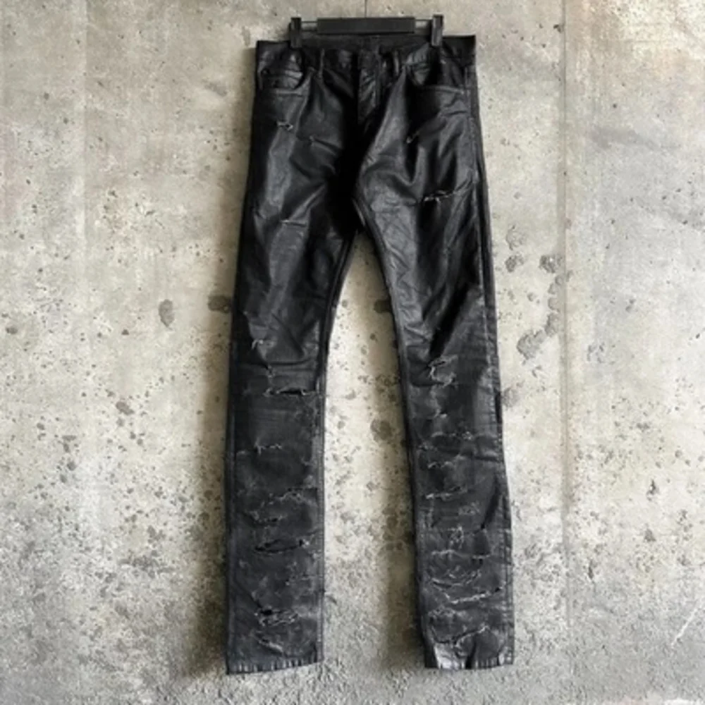 Dior Men's Black Skinny Jeans Waxed And Distressed Black 32w Heidi Slimane Rick - Picture 5 of 12